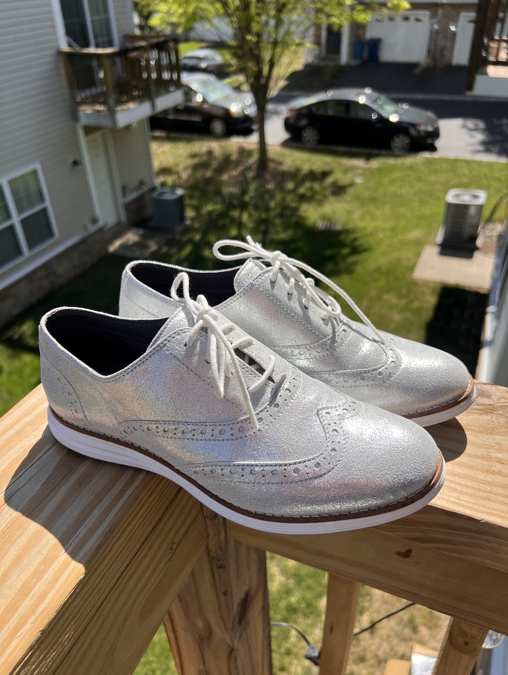 Cole Haan Silver Glitter Wingtip Oxfords